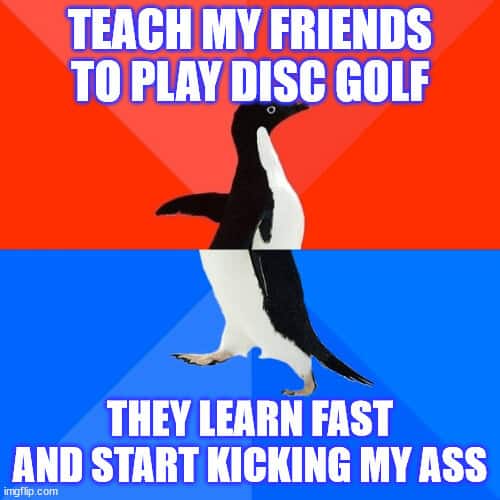 Teaching disc golf to friends