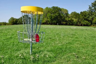 Disc golf basket with discs