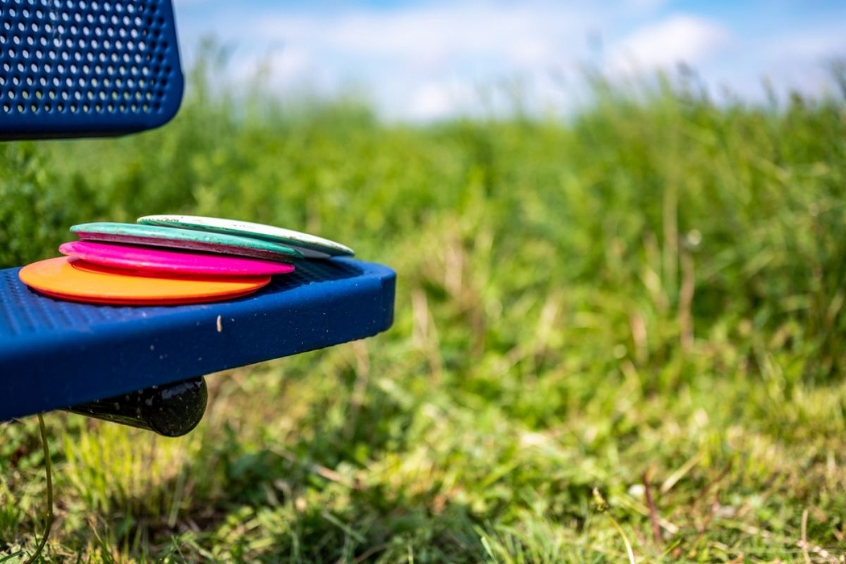 Disc Golf Discs on Bench